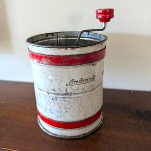 Vintage Androck Flour Sifter Rustic Farmhouse Decor Red & White Kitchen Display